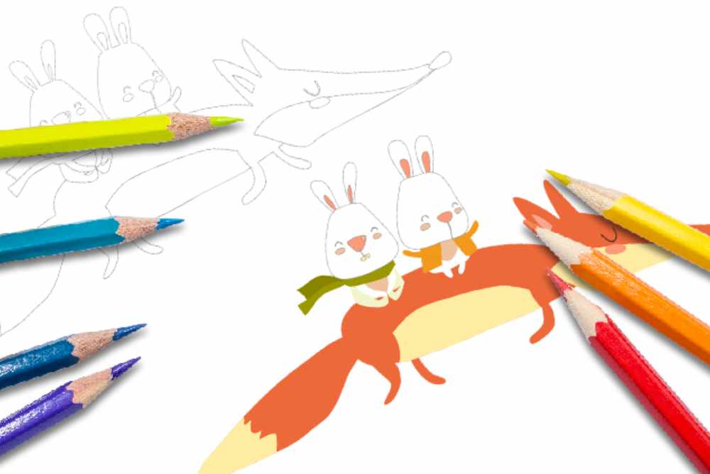 Disegni autunno da colorare per bambini volpe con conigli