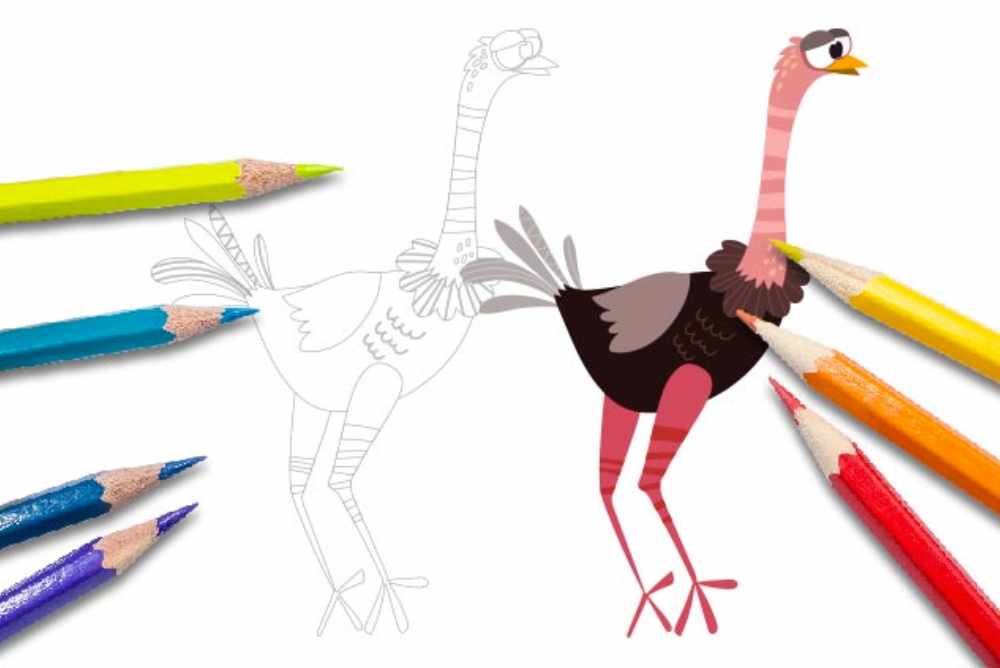 Disegni per bambini da colorare animali struzzo